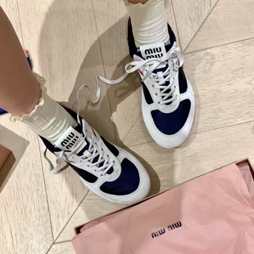 【👑 인기 순위 TOP1】MIU MIU/미우미우 Gymnasium SS25봄여름 스웨이드 라이프 스니커즈 블루화이트 5E428E_71L_F001Z_F_A005 photo review