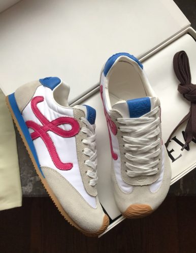 【🥰2025 핫한 신상】LOEWE Ballet Runner 2.0 나일론 소가죽 라이프 캐주얼화 화이트 레드 블루 LLBR282X02-4868 photo review